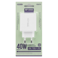Адаптер Remax RP-U123 40W, USB + 2 Type-C, цвет Белый